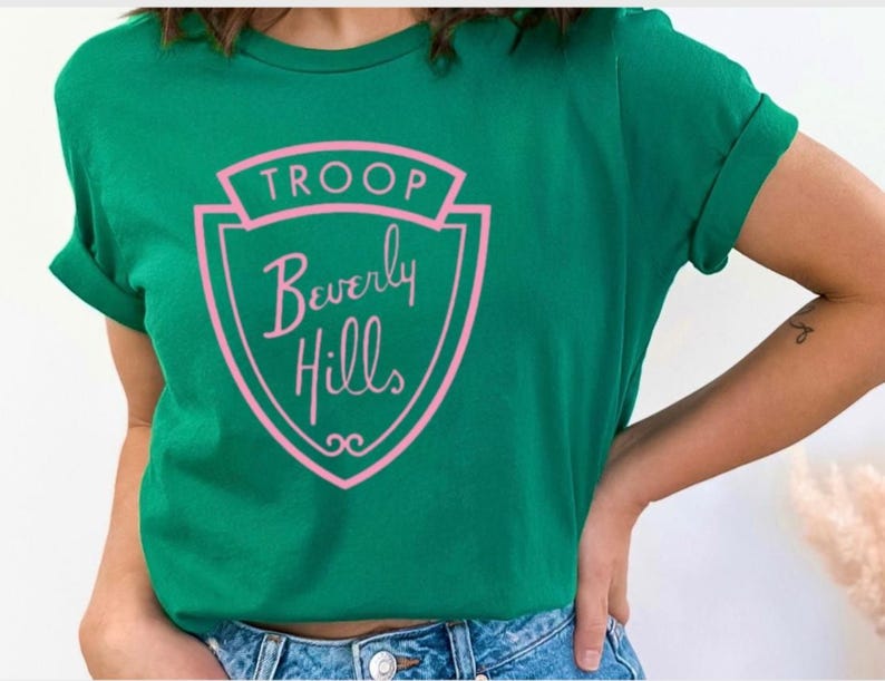 Camiseta personalizada de Troop Beverly Hills, camisetas unisex de vacaciones para niños pequeños, camisetas de acampada familiar, camisetas de Girl Scouts Wilderness Girls, rosa y verde imagen 6