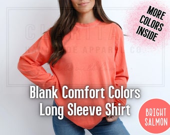 Comfort Colors långärmad t-shirt, kraftig skjorta 100 % bomull, plaggfärgad trendig mjuk vintagetvättad unisexskjorta enfärgad mjuk t-shirt