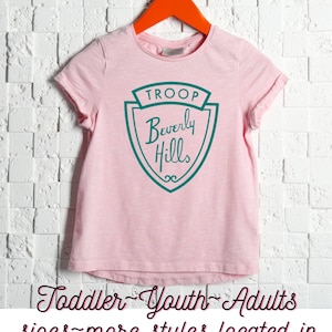 Troop Beverly Hills Shirt | Youth Troop Toddler Troop T Shirt | We Don&#39;t Need Stinking Patches | Pink and Green | California Shirt 80s Movie