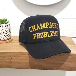 Champagne Problems Trucker Hat, Gold Glitter Trucker Hats, Bachelorette Party Trucker Hats, Drinking Party Hat, Custom Glitter Concert Hats