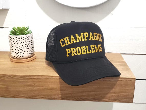 Champagne Problems Trucker Hat, Gold Glitter Trucker Hats, Bachelorette Party Trucker Hats, Drinking Party Hat, Custom Glitter Concert Hats