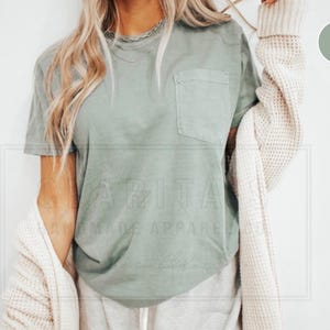Comfort Colors T-shirt with Pocket, Heavyweight Shirt 100% Cotton, Garment-Dyed Trendy Soft Vintage Washed Unisex T-Shirts, Blank Soft Tee