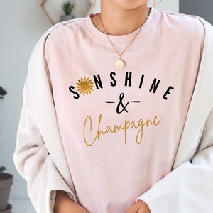 Sunshine & Champagne | Champagne Shirt Mimosa Shirt Day Dinking Tshirts | Sunshine Motivational Champagne Lover | Gold Glitter | Cute Shirts