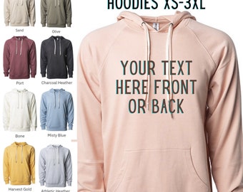 Independent Trading Company, Custom Pullover Hoodie, Personalized Custom Text, Hooded Sweatshirt, Lightweight Unisex Slim Fit Hoodies XS-3XL