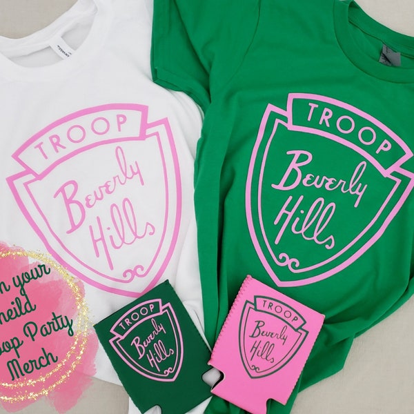 Troop Beverly Hills Merch Pink & Green, Toddler Youth Adults Troop Beverly Hills Shirts, Beverly Hills Koozies, Troop Beverly Hills Tote Bag