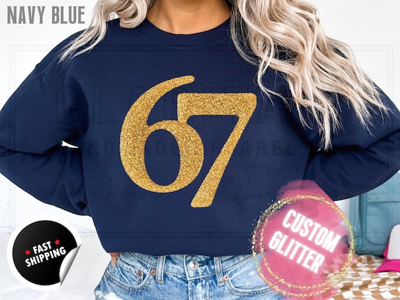 Glitter 67 Christmas Sweatshirt and T-Shirts: Funny 'Six Seven' Sparkly Holiday Sweater for Women. Custom Color Sparkling Festive Shirts