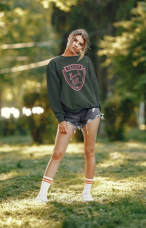 Troop beverly hills Sweatshirt, Wilderness girls T-Shirts, We don't need stinking patches, Pink and green 80s Movie, California sweatshirts
