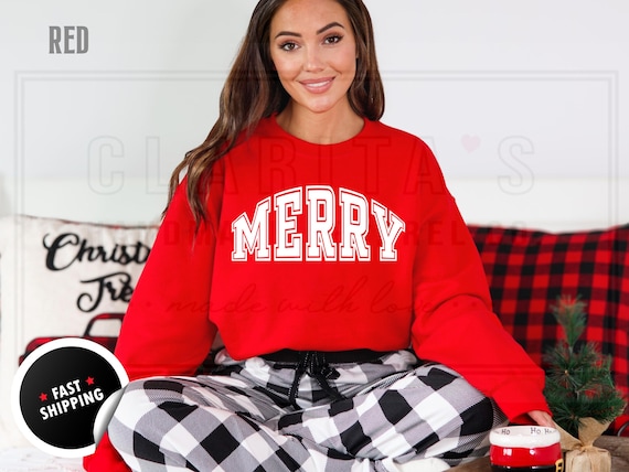 Custom Glitter Text Merry Christmas Sweatshirt: Holiday Crewneck