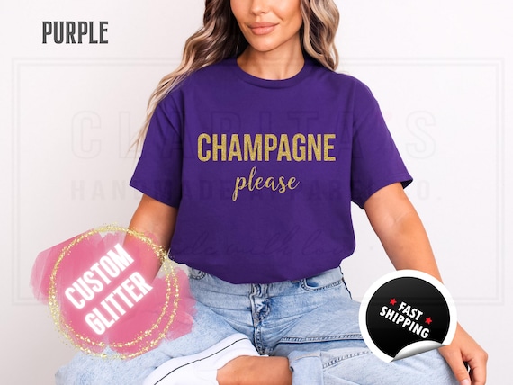 Sparkly Glitter Sweatshirt and T-Shirts: Christmas Bachelorette 'Champagne Please' Holiday Sweater. Custom Color Sparkling Festive Shirts