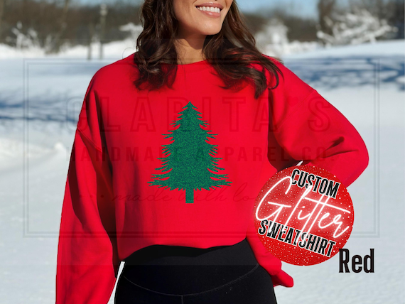 Red Christmas Sweatshirt: Glitter Tree, Holiday Sweater