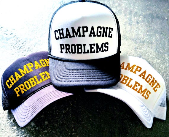 Champagne Problems Trucker Hat: Custom Color, Gold Glitter Bachelorette Party