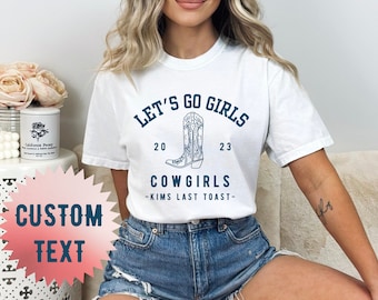 カスタムコンフォートカラーカウガールTシャツ：ウエスタンバチェロレッテパーティーTシャツ