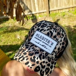 Leopard trucker hat | Messy bun hat | high bun ponytail cap | Ponycap | Mesh trucker | Cheetah | animal print | Adjustable - mesh | football