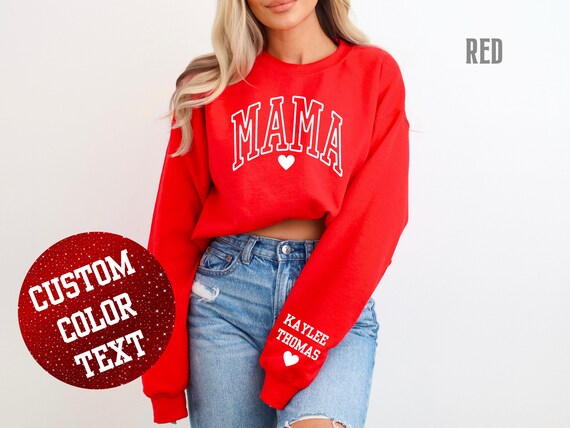 Custom Mama Sweatshirt with kids Name on Sleeve, Personalized Mom Shirt, Minimalist Momma Sweater