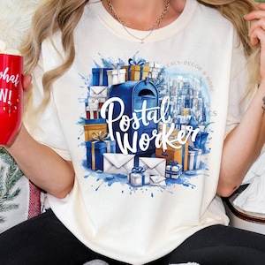 Postal Worker PNG Sublimation Design, Postal service Shirt, Cute Mail Carrier Letter Stamp Collage, Gift for Postal worker, Digital Download