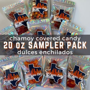 20 oz Dulces Enchilados Sampler - Variety Chamoy Candy - Spicy Candy - Tajin Candy - Gummy Bears, Peach Rings, Sour Straws, Watermelon -Gift