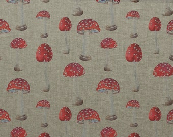 Tissu de lin Champignons, Toadstools Tissu, Beige en mélange, Lin adouci pour la couture, Largeur 150cm / 60 »