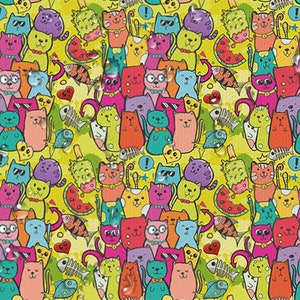 Waterproof fabric Cordura Colorful Cats, PN-EN ISO, 600D weave, 200g/m2, Width 150cm /60"