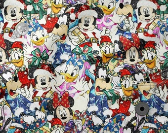 Merry Christmas Cartoon cotton 100%, Eco-print, Printed Cotton Fabric, Christmas fabric, Width 150cm /60"