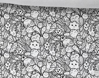Sweatshirt Fabric Cute Doodle, Stretchable, Doodle Fabric, Cotton Knit Fabric, for Sweatshirts, Sportswear and Children's Clothing 230gsm