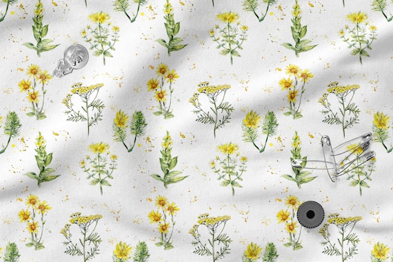 Tessuto Di Cotone Morbido 100% – Prato Fiorito Giallo Boho Per Abiti E Cucito Creativo (Venduto A Metri) - 4