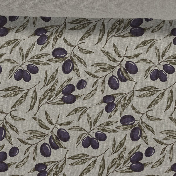 Linen fabric Olives, Olive Tree Beige Linen Fabric in melange Softened linen for sewing, Width 150cm /60"