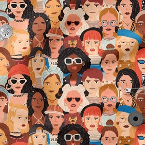 Women Faces cotton 100%, Eco-print, Printed Cotton Fabric, Women Fabric Width 150cm /60&quot;