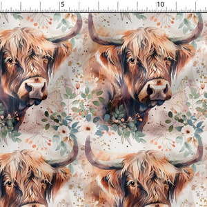 Colorful Highland cow cotton 100%, Eco-print, Printed Cotton Fabric,  COW  fabric, Width 150cm /60&quot;