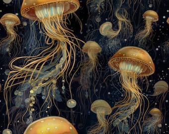 Jellyfish cotton 100%, Eco-print, Printed Cotton Jellyfish fabric, Width 150cm /60"