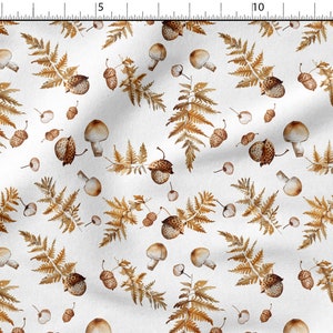 Tela de algodón 100% con estampado de helechos, bellotas y setas, ecoimpresión, ancho 150 cm (60&quot;)