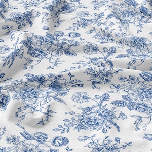 Lino fiori blu 100%, Eco-print, Tessuto di lino stampato, Lino fiori Lino ammorbidito per cucire, Larghezza 150 cm /60"