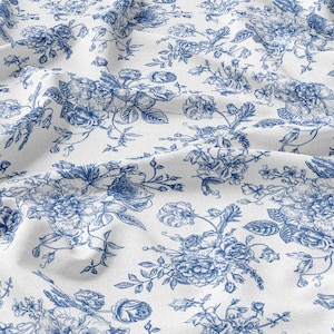 Blue Flowers Linen 100% , Eco-print, Printed Linen fabric, Flower linen Softened linen for sewing, Width 150cm /60"