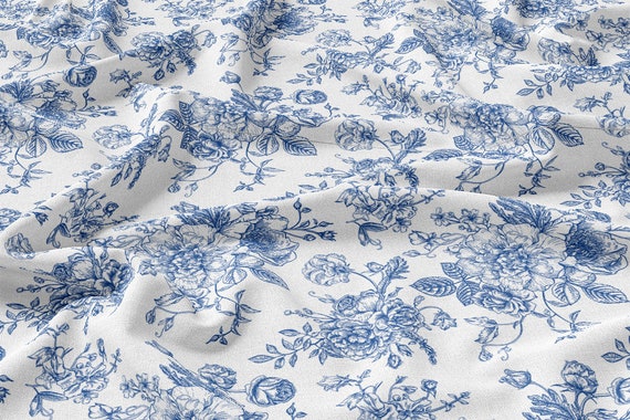 Blue Flowers Linen 100% , Eco-print, Printed Linen fabric, Flower linen  Softened linen for sewing, Width 150cm /60