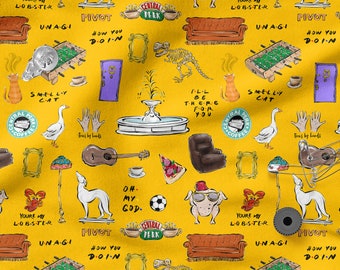 Friends cotone 100%, stampa ecologica, tessuto di cotone Props Friends, tessuto Friends, larghezza 150 cm /60" Contenuto della confezione: 0