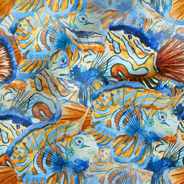 COLORFUL FISH Ocean, cotton 100%, Eco-print, Printed Cotton Fabric, Width 155cm /61"