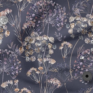 Fiori estivi, cotone prato 100%, stampa ecologica, tessuto di cotone stampato, tessuto papaveri, larghezza 150 cm /60"