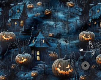 Cotone Halloween 100%, Stampa ecologica, Tessuto halloween in cotone stampato, Larghezza 150 cm / 60"