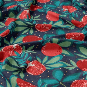 Pomegranate Fruit Linen 100%, Eco-print, Printed Linen fabric, Fruits Linen, Softened linen for sewing - by 1/3 yard