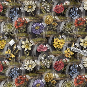 Cotton Knit Fabric Forest Flowers, Stretchable, Flowers Birthstone Birth Colorful Cotton Knit, Eco-Print, 200gsm weight