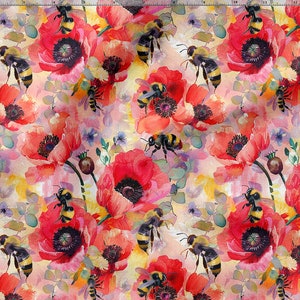 Papaveri, cotone da giardino 100%, Eco-print, Tessuto papaveri di cotone stampato, Larghezza 150 cm /60"