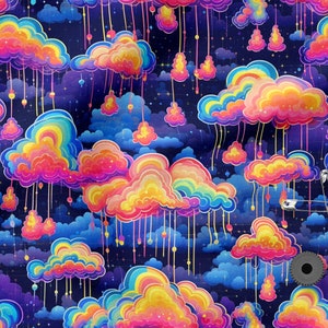 Rainbow clouds cotton 100%, Eco-print, Printed Cotton clouds fabric, Width 150cm /60&quot;