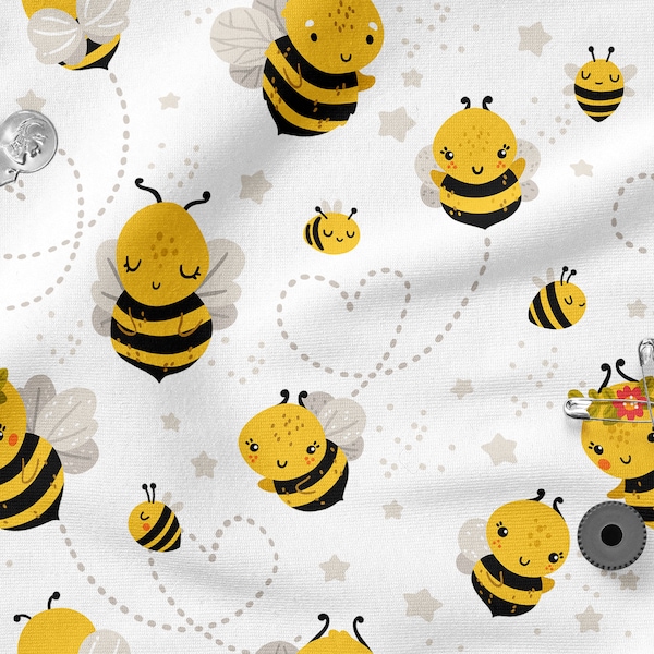 SWEET BEES coton 100%, Eco-print, Tissu en coton imprimé, Largeur 155cm /61"