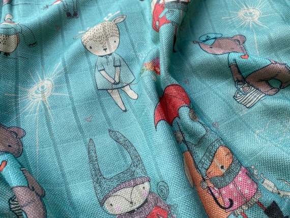 Tetra fabric, BAMBOO Fabric 100%, Eco-print, Muslin fabric, Children's pattern, Printed Bamboo Fabric, Light and Delicate, Width 145cm /57"