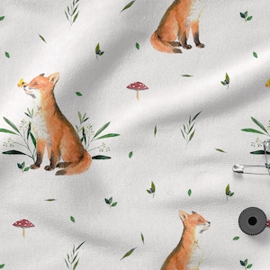 Tessuto in cotone Forest 100%, Eco-print, stampato in cotone Fox, larghezza 150 cm /60"