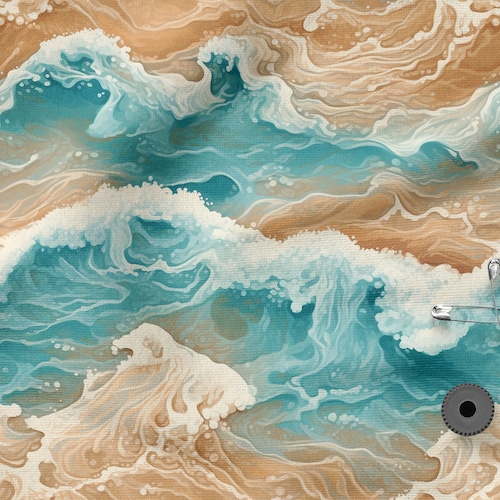 Ocean Cotton 100%, Eco-print, Printed Cotton Ocean, Waves, Sea