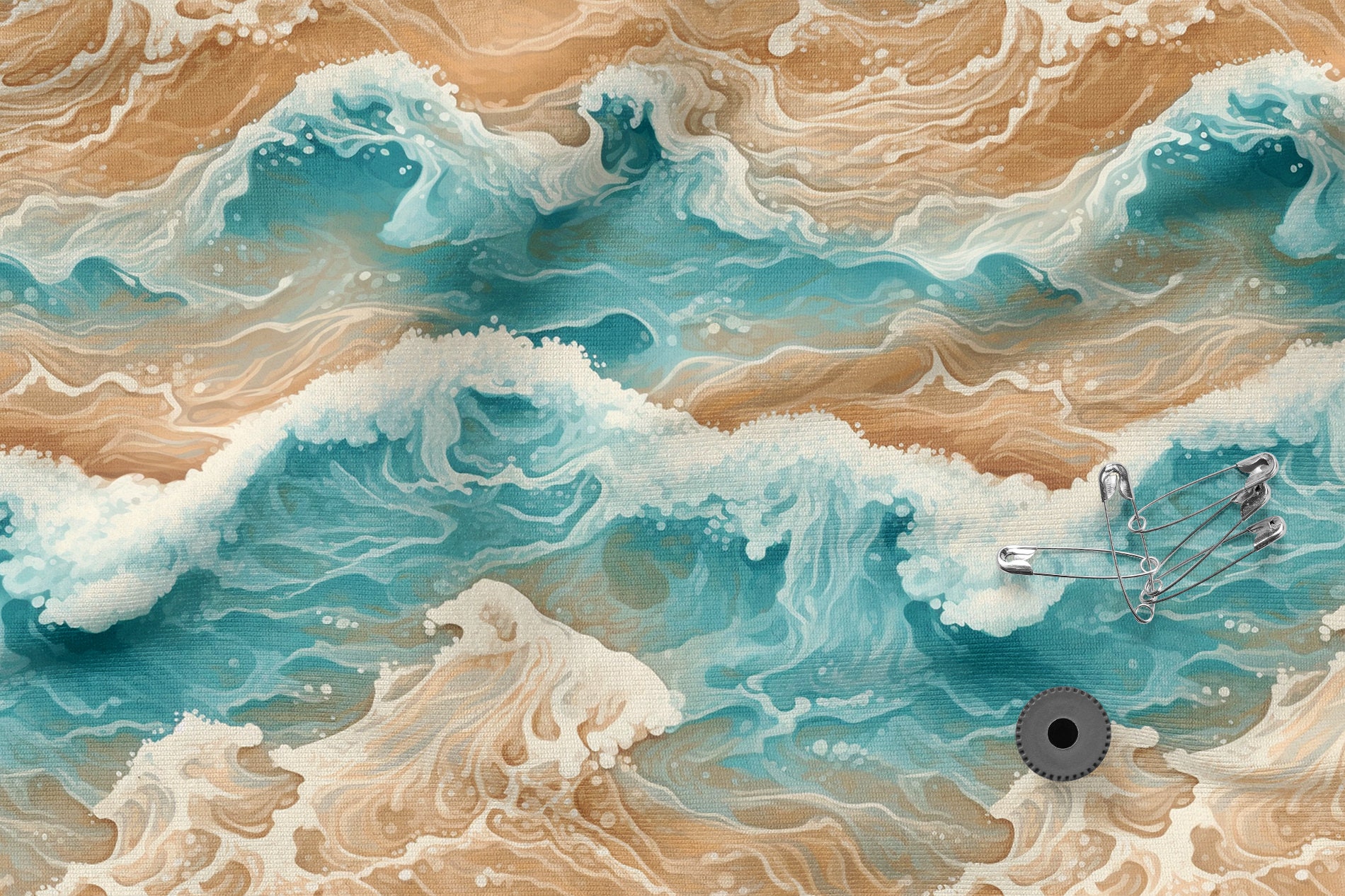 Ocean Cotton 100%, Eco-print, Printed Cotton Ocean, Waves, Sea
