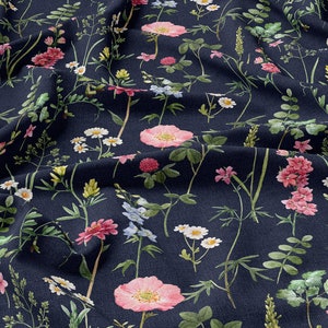 Black Meadow Linen 100%, Eco-print, Printed Linen fabric, Softened linen for sewing, Width 150cm /60"