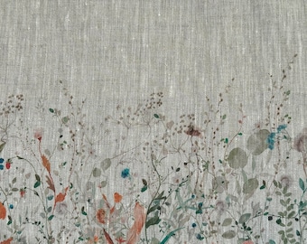Linen fabric Meadow, Summer Meadow Flowers, Beige in melange, Softened linen for sewing - 0.5 meter coupons
