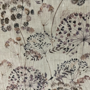 Tessuto di lino Prato, Fiori di prato estivo, Beige in melange, Lino ammorbidito per cucire, Larghezza 145 cm /55"