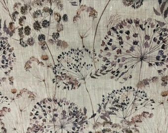 Tessuto di lino Prato, Fiori del prato estivo, Beige in melange, Lino ammorbidito per cucire, Larghezza 150 cm /60"